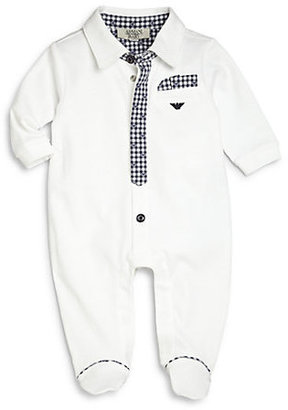 Armani Junior Infant's Check-Trimmed Cotton Footie