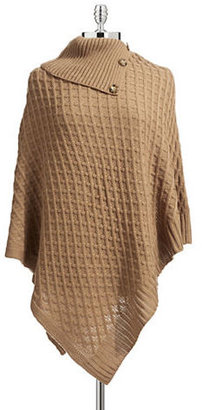 Lord & Taylor Basketweave Poncho with Buttons-CAMEL-One Size