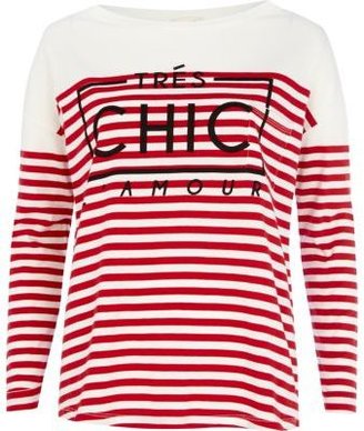 River Island Red stripe tres chic l'amour t-shirt