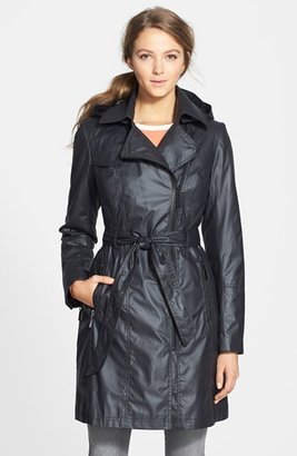Vince Camuto Belted Cotton Blend Trench Coat with Detachable Hood