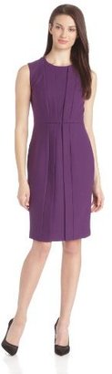Magaschoni Women's Pleated Front Crew Neck Dress