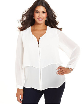 NY Collection Plus Size Tiered Zip-Front Blouse