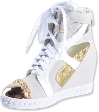 White Suede Wedge Trainers With Metal Toe