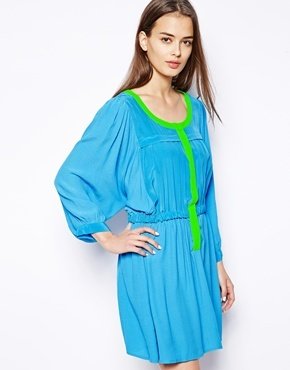 Dress Gallery Nola Silk Mix Dress With 3/4 Length Sleeve - Blue/ malibu