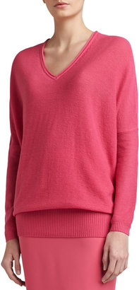 Soca Links Wool-Cashmere Knit Batwing-Sleeve V-Neck Sweater