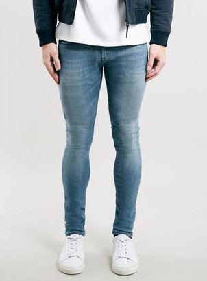 Topman Premium Washed Blue Weft Dyed Spray On Jeans