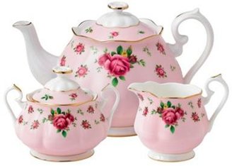 Royal Albert Fine bone china 'Country Rose' tea pot, sugar pot and cream jug set