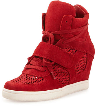 Ash Cool Mesh Suede Wedge Sneaker, Indian Red