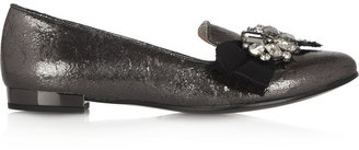 Miu Miu Embellished metallic cracked-leather loafers