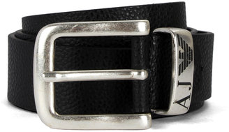 Armani Jeans Textured Black Leather Buckle Belt