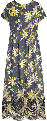 Suno Leaf Embroidery Long Dress