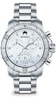 Movado Series 800 Diamond, Mother-Of-Pearl & Stainless Steel Chronograph Bracelet Watch