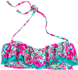 California Waves Floral-Print Flounce Bikini Top