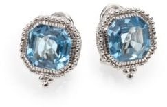Judith Ripka Estate Blue Topaz & Sterling Silver Square Earrings