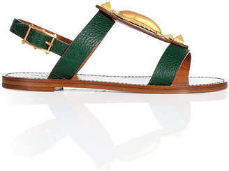 Valentino Leather Flat Sandal with Scarab Charm