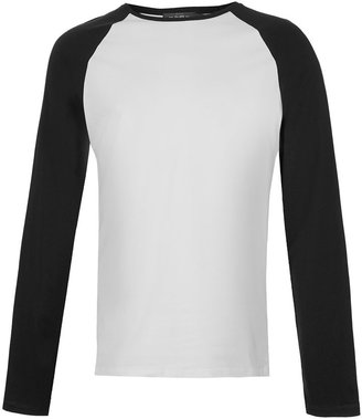 Topman White/Black Contrast Raglan Long Sleeve T-Shirt