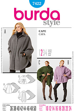 Burda Women's Cape Coat Sewing Pattern, 7422