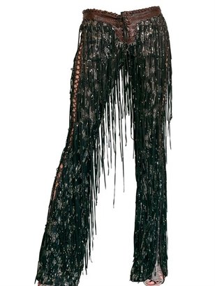 Roberto Cavalli Fringed Suede And Sequin Trousers