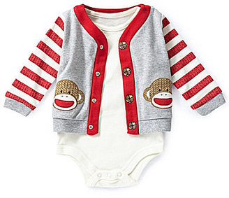 Baby Starters 3-9 Months Sock Monkey Cardigan, Bodysuit & Footed Pant Set