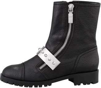 Alexander McQueen Leather Stud-Strap Moto Boot, Black