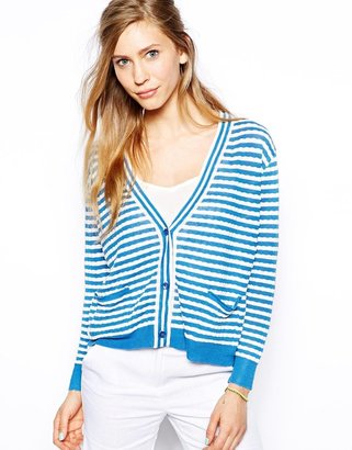 Le Mont St Michel Linen Striped Cardigan With Front Pockets