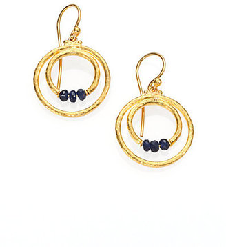 Gurhan Hoopla Blue Sapphire, Sterling Silver & 24K Yellow Gold Drop Earrings