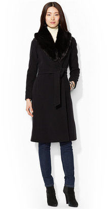 Lauren Ralph Lauren Wool-Cashmere-Blend Belted Faux-Fur-Collar Coat