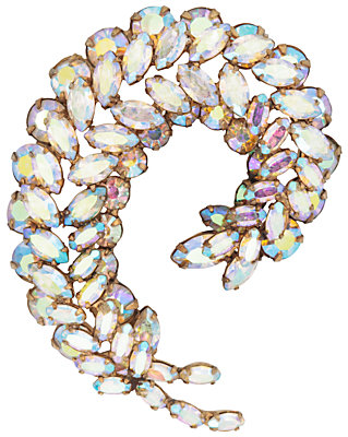Susan Caplan Vintage Sherman Swarovski crystals Swirl Brooch, Silver