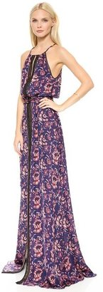 Veronica Beard Floral Batik Print Lace Trimmed Gown