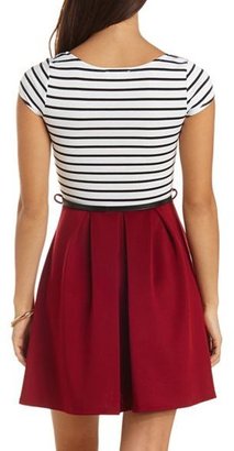 Charlotte Russe Stripes & Solids Belted Skater Dress
