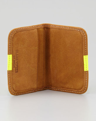 Clare Vivier Leather Card Case, Caramel/Neon Yellow