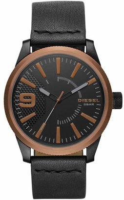 Diesel - Men's Black 'Rasp' Leather Strap Watch