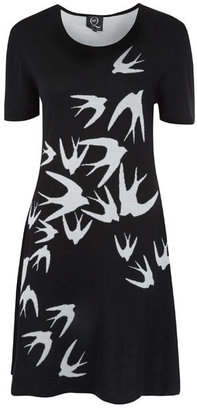McQ Black Swallow Print Wool Dress