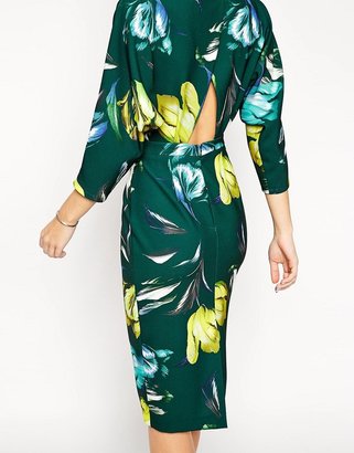 ASOS Wiggle Dress With Wrap Back In Crepe Tulip Print