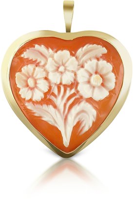 Del Gatto Floral Heart Cornelian Cameo Pendant/Pin