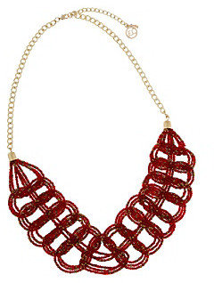 Erica Lyons® Red Seed Bead Loop Braid Front Statement Necklace
