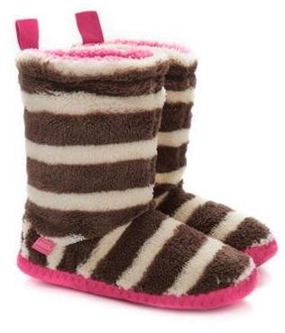 Joules Slippersock Womens Fluffy Slipper Socks - Chocolate Stripe