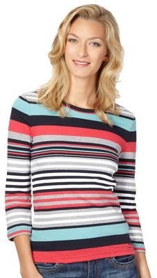 Maine New England Turquoise striped crew neck top