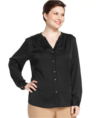 Jones New York Collection Plus Size Houndstooth-Print Blouse