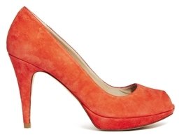 Karen Millen Suede Coral Peep Toe Heeled Shoes - Coral
