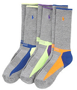 Polo Ralph Lauren Men's Grey 3-Pack Classic Cotton Sport Crew Socks