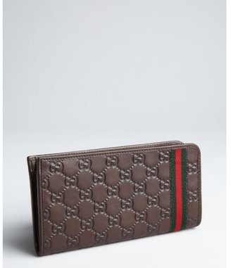 Gucci dark brown guccissima signature web zip wallet