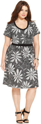 NY Collection Plus Size-Sleeve Printed A-Line Dress