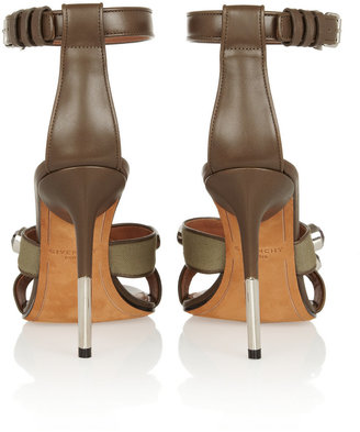 Givenchy Agata sandals in army-green canvas and leather with crystals