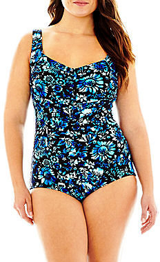 JCPenney Azul by Maxine of Hollywood Shirred-Front Spa 1-Piece Swimsuit - Plus