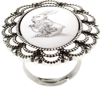 Disney 'Alice In Wonderland' Silver Plated White Rabbit Cameo Adjustable Ring