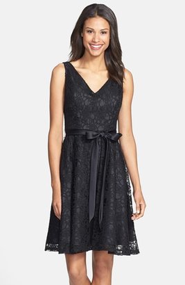 Marina Belted Lace Fit & Flare Dress