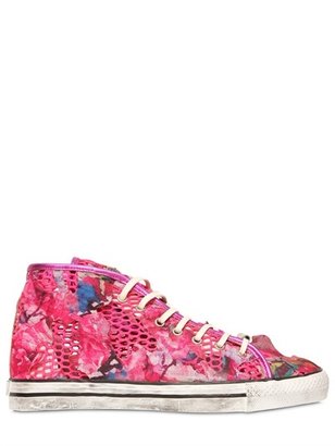 Dioniso Black Printed Canvas & Mesh High Top Sneakers