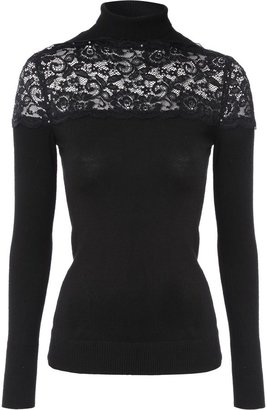 Jane Norman Lace Panel Polo Neck