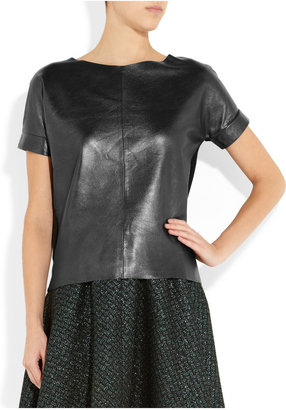 Maje Suzanno metallic leather and stretch-cotton top